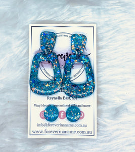 Blue dangle earrings with bonus studs